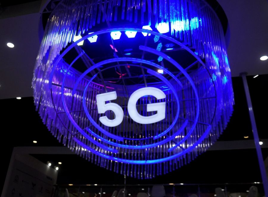 New Delhi: Logo of 5G at a stall during the 6th India Mobile Congress, at Pragati Maidan in New Delhi on Saturday, October 01, 2022. (Photo:Qamar Sibtain/ IANS)